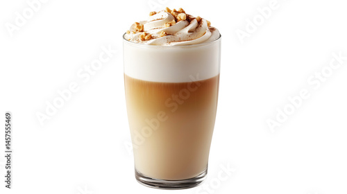 An espresso drink in a glass has a rich, dark brown appearance with a smooth, creamy crema on top isolated on white background or transparent png 
