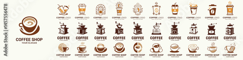 mega collection coffee logos. Vector illustration on white background.