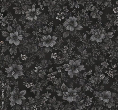 Wallpaper Mural Elegant charcoal floral wallpaper  Tiny flowers and leaves form a seamless design ,  leaves,  home decor Torontodigital.ca