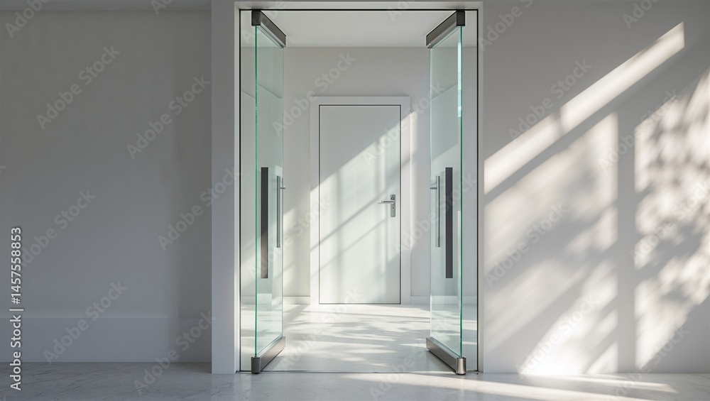 Obraz premium Photorealistic image of a minimalist glass door