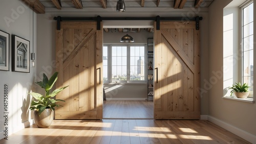 Photorealistic image of a loft sliding door