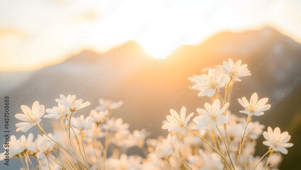 Soft morning light on delicate wildflowers in mountains. Soft morning light on delicate wildflowers in mountains.
