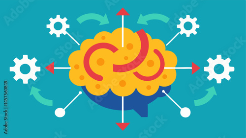 Brain with Overload An illustration of a brain overloaded with gears and arrows pointing in different directions symbolizing the chaos of trying to multitask and the drain on