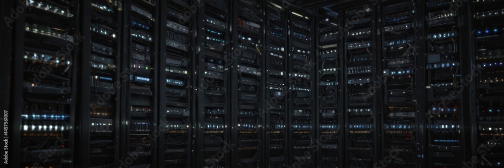 High-density server racks, blinking lights, complex cabling , cloud, information High-density server racks, blinking lights, complex cabling , cloud, information