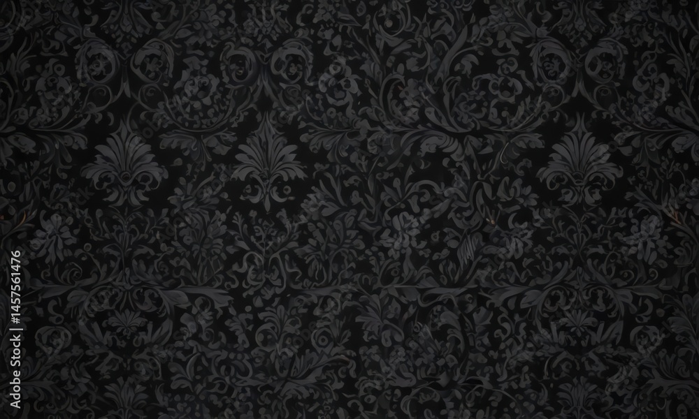 Elegant black gothic damask, intricate floral vines, repeating pattern , vine, scrollwork, background Elegant black gothic damask, intricate floral vines, repeating pattern , vine, scrollwork, background
