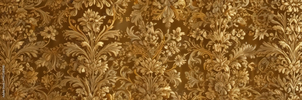 Golden damask floral background  Intricate leaf & flower details , retro, leaf