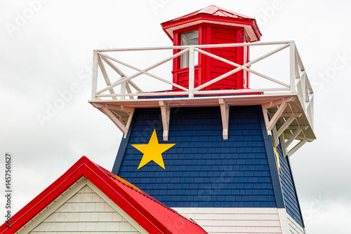 Wooden lighthouse and Acadian colours, Grande-Anse, Acadian Peninsula, New Brunswick, Canada