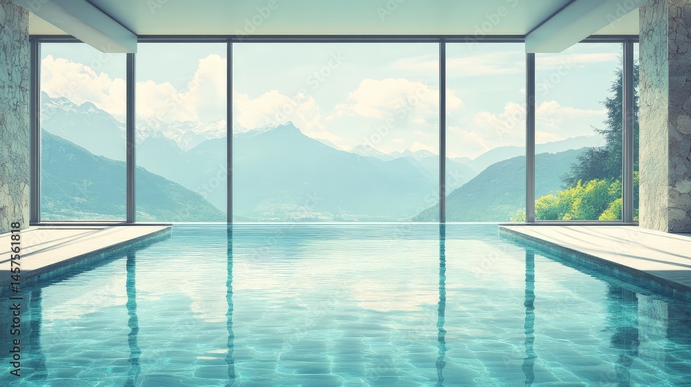 Fototapeta premium A large pool with a view of mountains