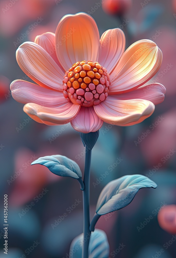 Fototapeta premium Peach flower, stylized, garden, sunset, digital art, phone wallpaper