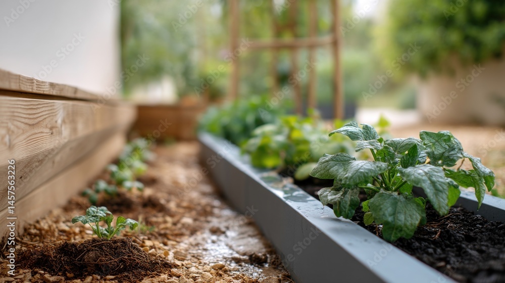 A garden equipped with a smart irrigation system that monitors soil moisture and weather conditions to optimize watering schedules.