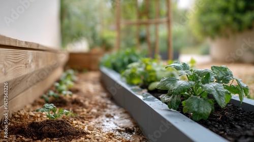 Obraz na płótnie A garden equipped with a smart irrigation system that monitors soil moisture and weather conditions to optimize watering schedules. w salonie