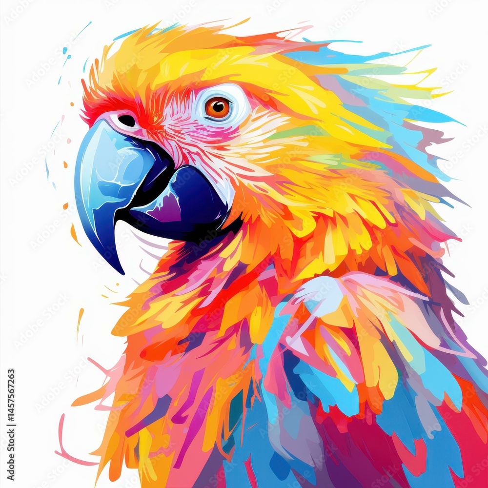 Obraz premium This vibrant parrot with pastel hues captures the eye against a sleek, white backdrop, highlighting its unique beauty.