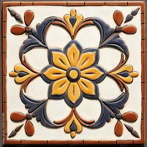 Floral Pattern Ceramic Tile: Decorative Design with Vibrant Colors for Home Decor and Interior Elegance