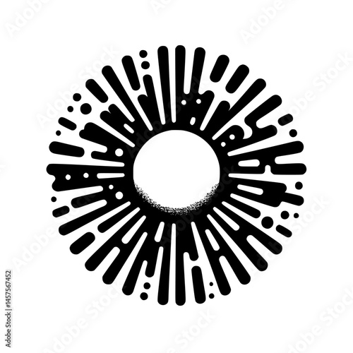 Abstract Black White Sphere Burst Graphic with Organic Radial Splash Pattern