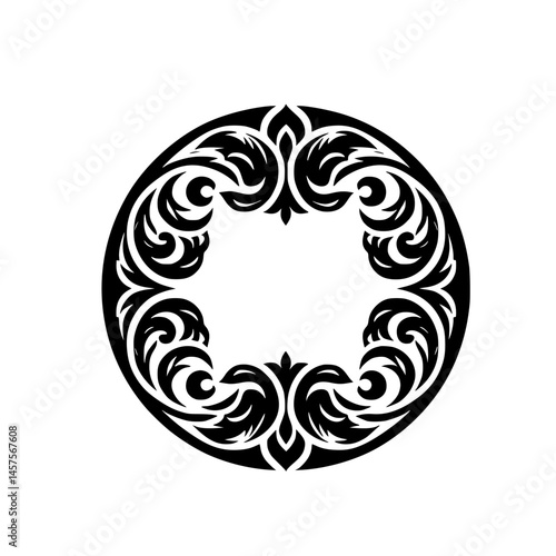 Elegant Ornate Floral Swirl Circle Frame in Black and White