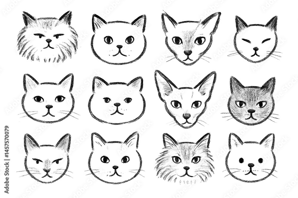 Sketchy Cats Pattern. Minimalist Animal Art. Cute and Funny Cats . Hand Drawn Illustration. Sketchy Cats Pattern. Minimalist Animal Art. Cute and Funny Cats . Hand Drawn Illustration.
