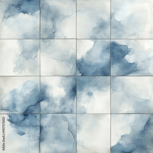 Abstract Art in Blue Tones: Modern Watercolor Texture with Cloudy Pattern and Mixed Media for Elegant Interior Design and Home Decor