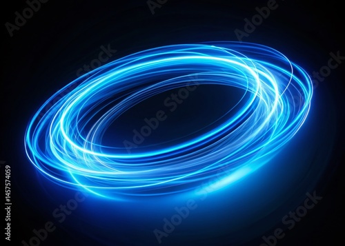 Abstract Blue Neon Ring, Glowing Circle, Speed Light Lines, Round Movement, Dark Background