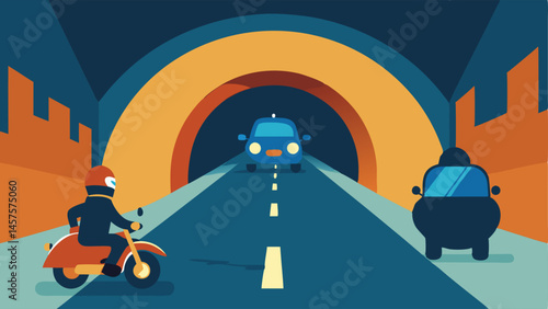 Graffiti Tunnel The police officer riding through a colorful graffiti tunnel with the pursued cars headlights illuminating the walls as it tries to outrun the motorcycle.