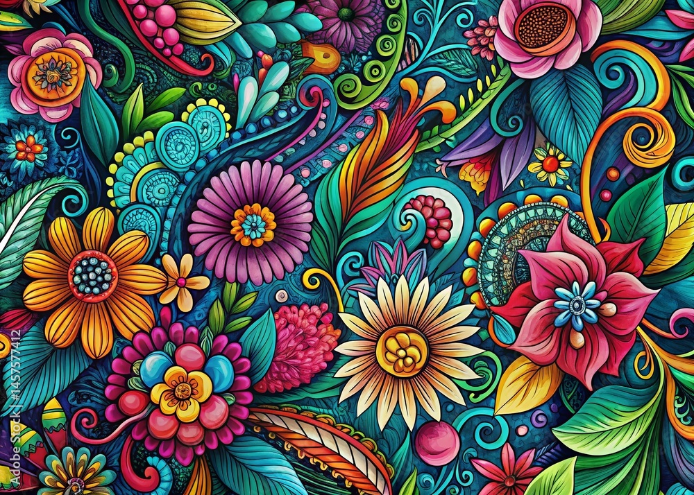 Abstract Fashion Doodle Art Print with Floral Elements - Trendy Apparel Design Abstract Fashion Doodle Art Print with Floral Elements - Trendy Apparel Design