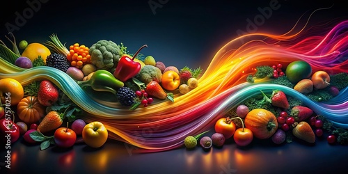 Abstract Food Photography: Vibrant Light Waves on Dark Background