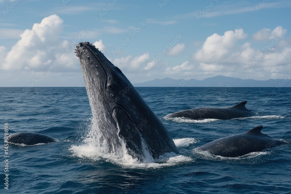 Naklejka premium Majestic whales oceanic display.