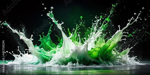 Abstract Green & White Watercolor Splashes Night Photography