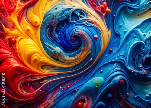 Abstract Macro Photography: Vibrant Blue, Red, and Yellow Design