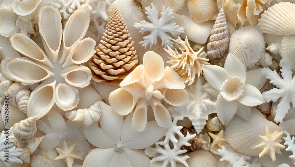 Ornate collection of various seashells and decorative objects. Ornate collection of various seashells and decorative objects.