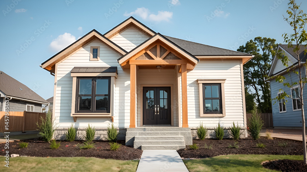 Up close photo of a newly built house Up close photo of a newly built house