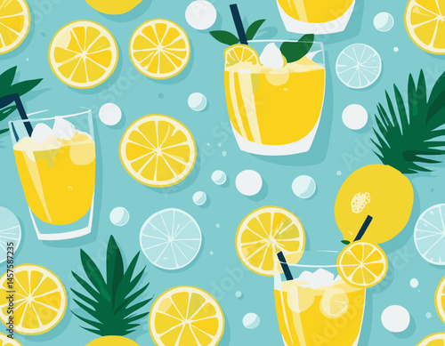 Refreshing Tropical Drink with Lemon and Ice