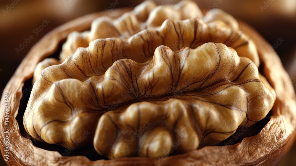 Close-up walnut kernel inside shell Close-up walnut kernel inside shell