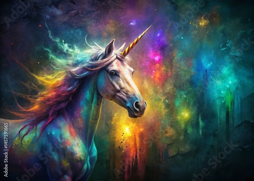 Abstract Unicorn Spray Paint Art: Low Light Mystical Design