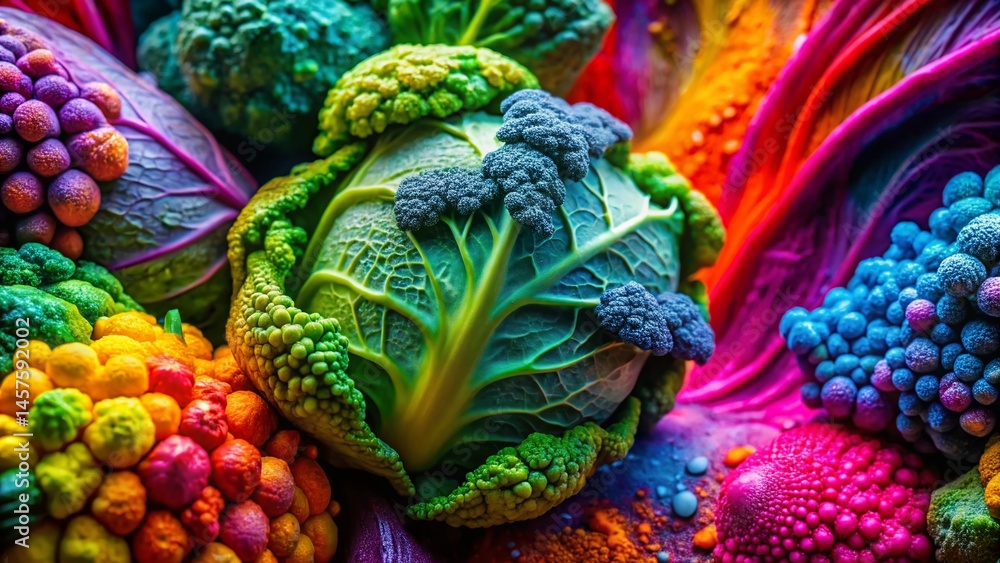 Fototapeta premium Abstract Vegetable Textures: Vibrant Spray Paint Macro Photography