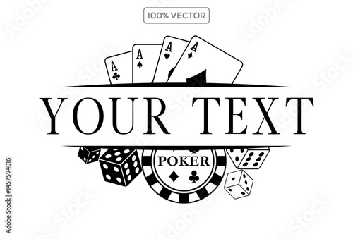 Casino and Poker with Crown, Roulette, and Ace Cards logo design vector template. Casino and Poker logo
