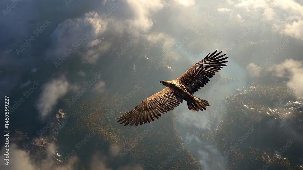 Naklejka premium 雄大な自然の上空を飛翔する鷲