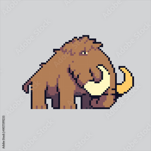 Pixel art illustration Primitive Mammoth. Pixelated Ancient Mammoth. Ancient Primitive Mammoth Elephant weapon Icon pixelated for the pixel art game and icon for website and video game. old school ret