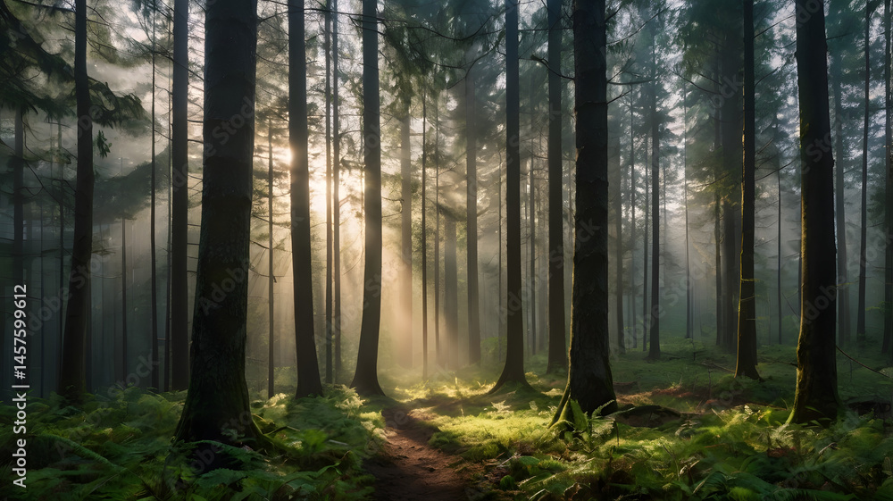 Obraz premium sun rays in the forest