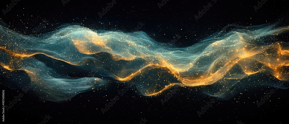 Obraz premium Celestial Waves Abstract Gold and Teal Nebula Art
