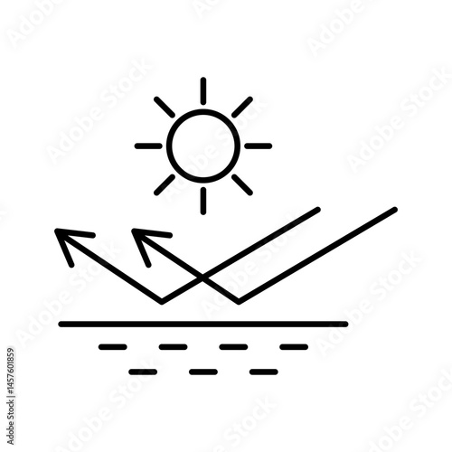 Sunlight reflection icon. Heat deflection arrows. Solar protection vector. UV bounce symbol.