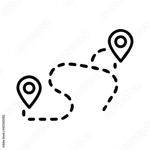 Route icon with location pins and dotted path outline design and copy space