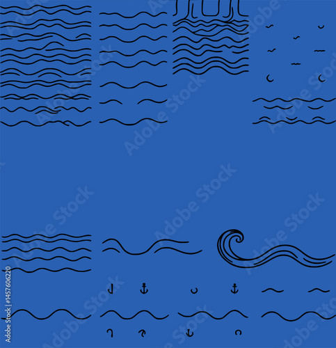 Minimalist Blue Wave Pattern Collection – Abstract Ocean-Inspired Line Art Designs.