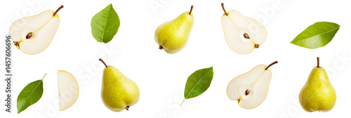 Elegant pear arrangement on a deep black backdrop, showcasing fresh fruit