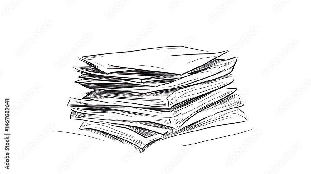 A stack of papers with a black and white drawing of them A stack of papers with a black and white drawing of them