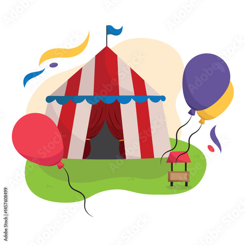 Circus tent with balloons. Vector