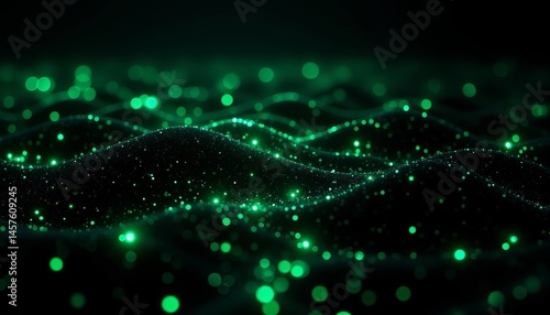 A green, glowing surface with many small dots