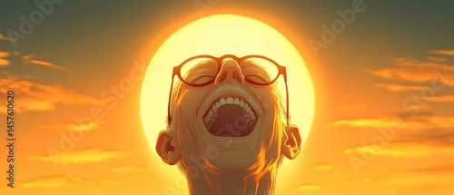 Elderly man laughing with his face lit by the sun