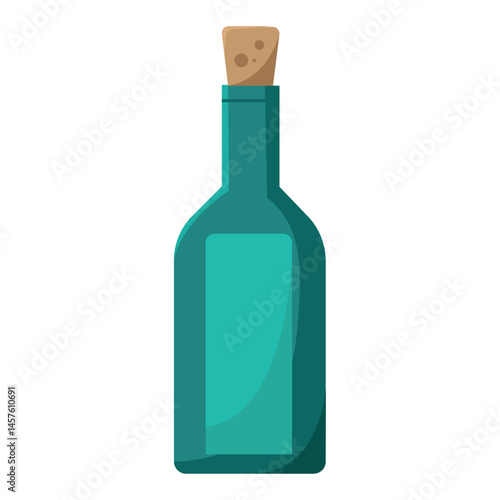Green wine bottle corked. Vector