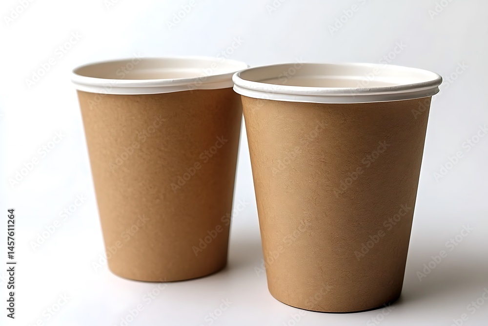 Two ecological paper cups for takeaway beverage, simple and minimalistic Two ecological paper cups for takeaway beverage, simple and minimalistic