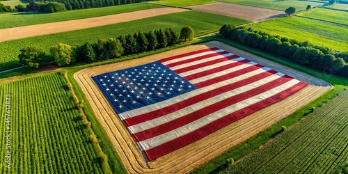 Aerial View Hand-Drawn American Flag Independence Day Celebration